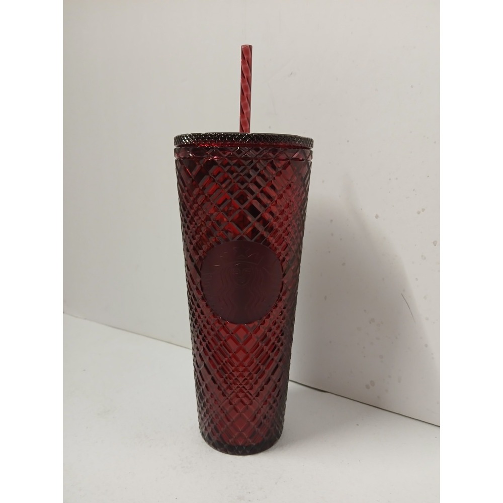Starbucks 2022 Jeweled Christmas Holiday Red Merlot Cold Cup Tumbler‎ 24oz Venti